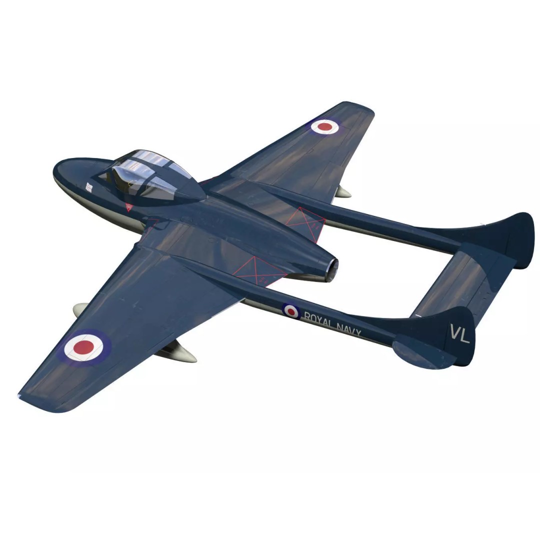 de Havilland DH100 Vampire T11 3D Model – High Poly Military Aircraft, FBX - View 3