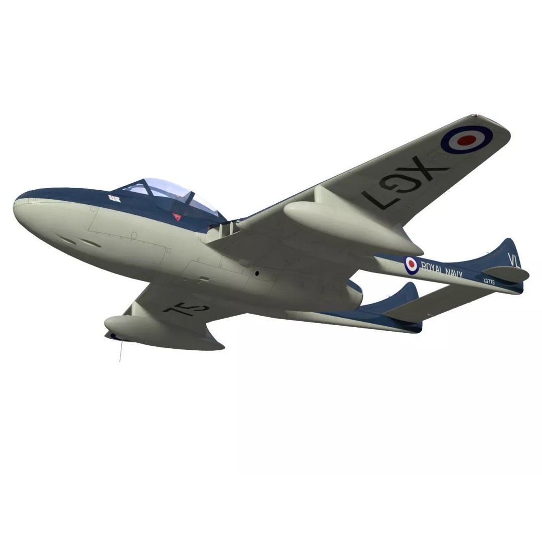 de Havilland DH100 Vampire T11 3D Model – High Poly Military Aircraft, FBX - View 5