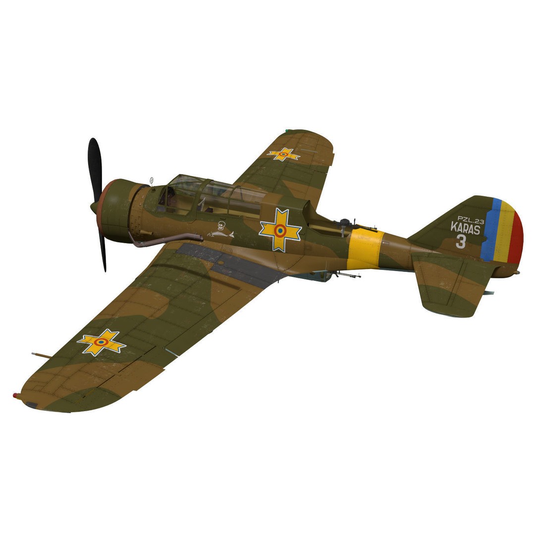 PZL.23 Karas 3D Model – High Poly Military Aircraft, FBX - View 3