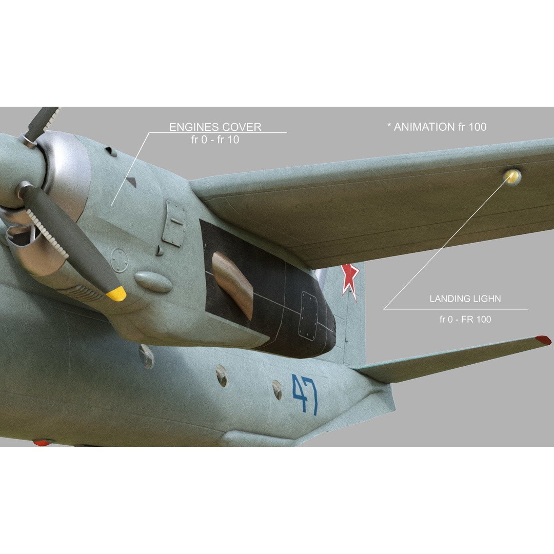 Antonov An-26 3D Model – Military Transport Aircraft, FBX, OBJ - View 16