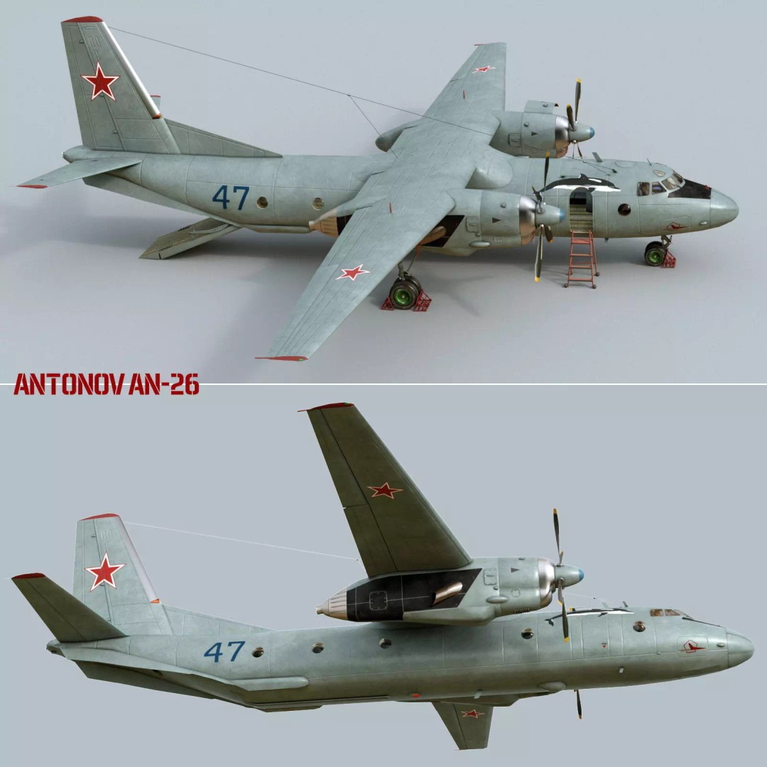 Antonov An-26 3D Model – Military Transport Aircraft, FBX, OBJ - View 2