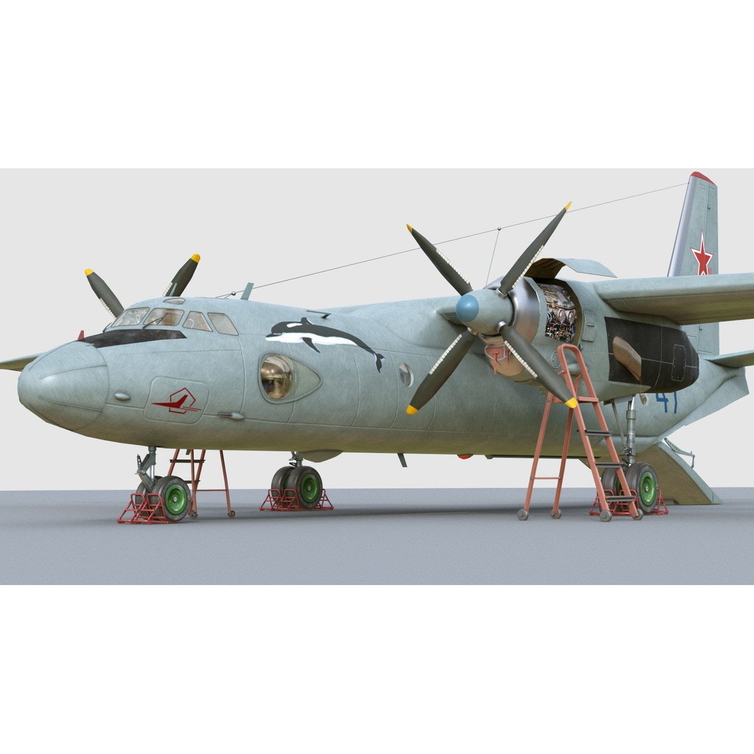 Antonov An-26 3D Model – Military Transport Aircraft, FBX, OBJ - View 4