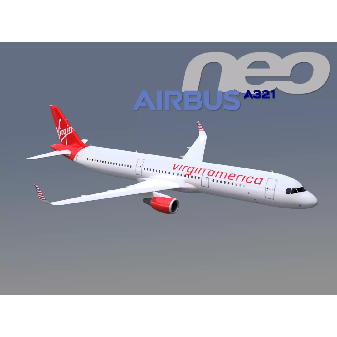 Airbus A321neo 3D Model – Commercial Aircraft with Virgin Livery, FBX - View 2
