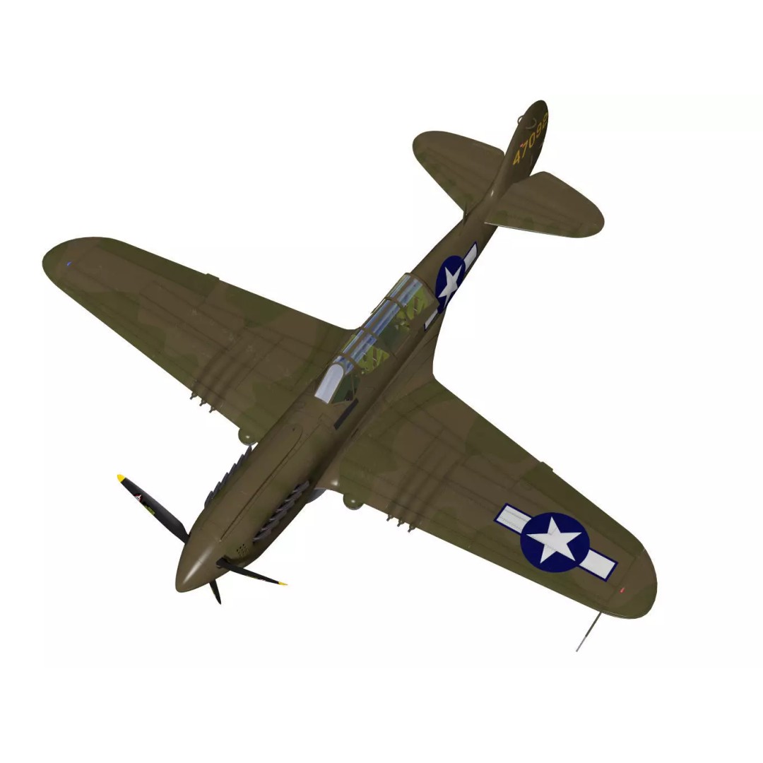 Curtiss TP-40N Warhawk 3D Model – High Poly Military Aircraft, FBX - View 10
