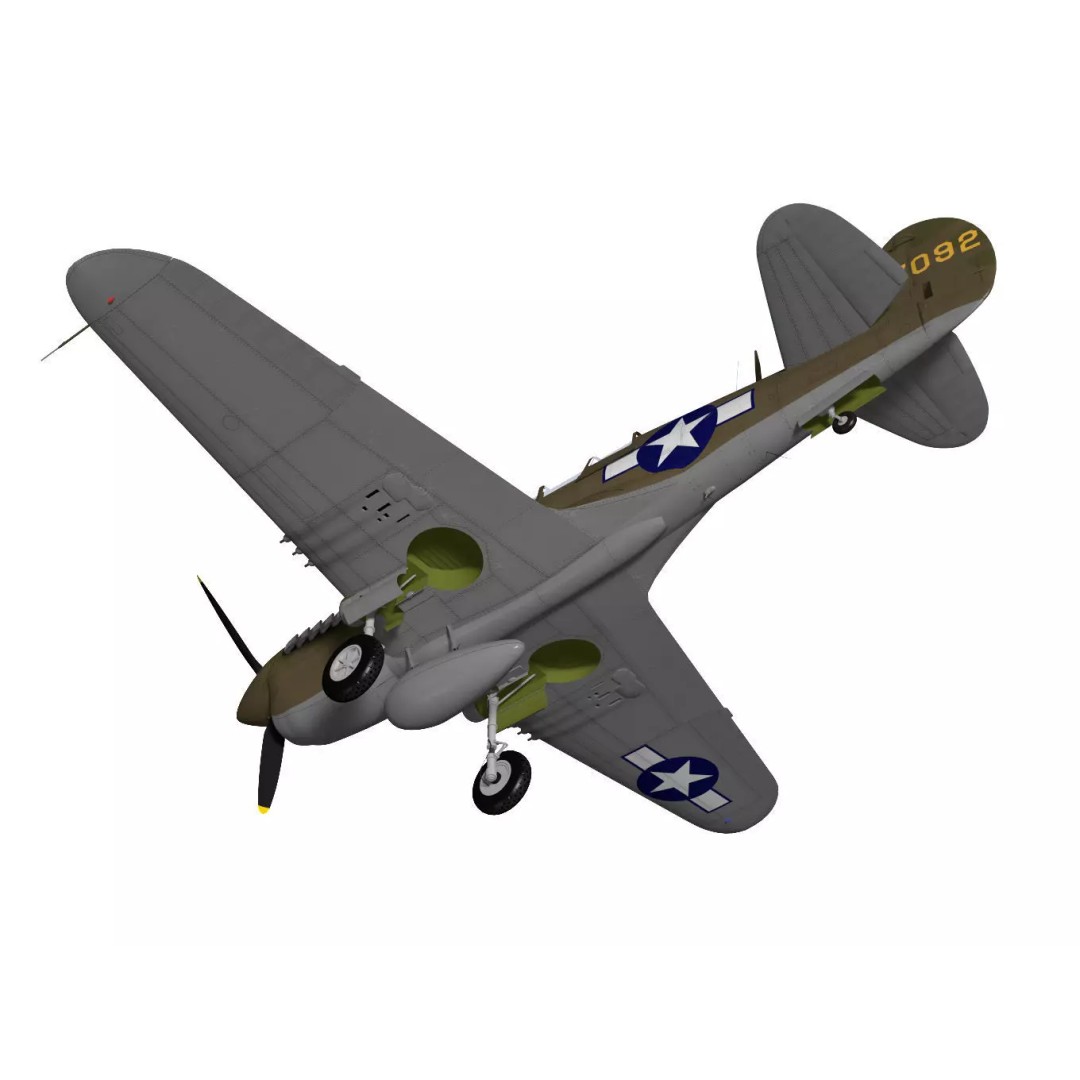 Curtiss TP-40N Warhawk 3D Model – High Poly Military Aircraft, FBX - View 11