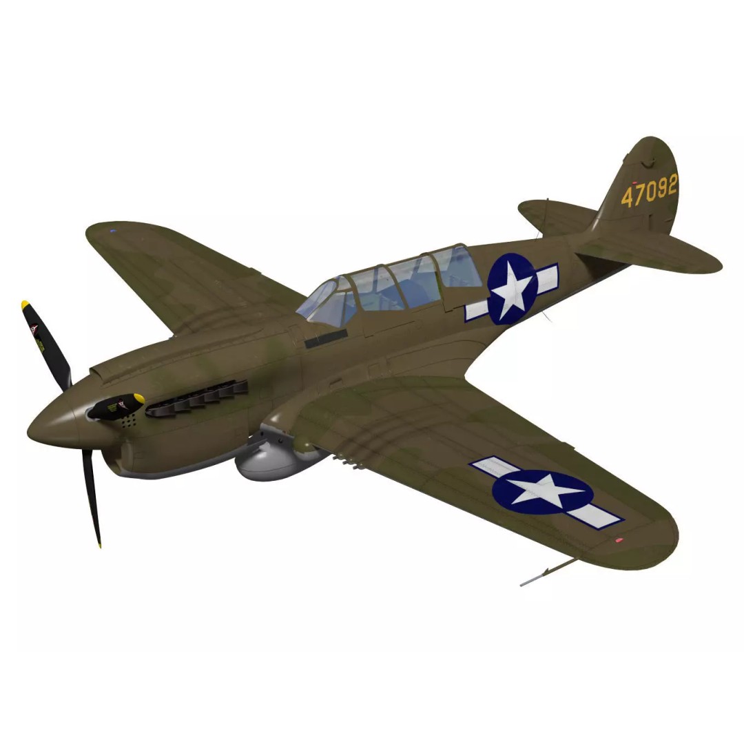 Curtiss TP-40N Warhawk 3D Model – High Poly Military Aircraft, FBX - View 2
