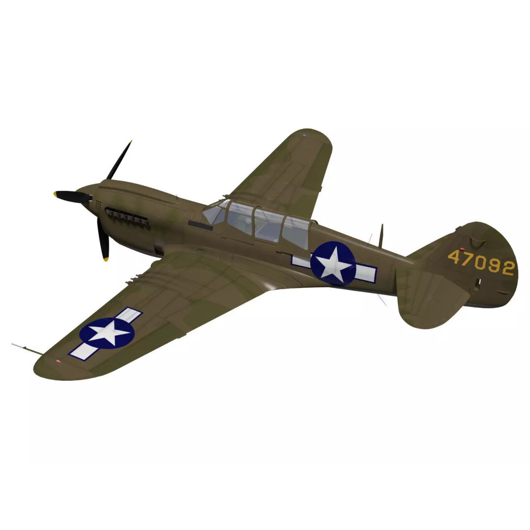Curtiss TP-40N Warhawk 3D Model – High Poly Military Aircraft, FBX - View 3
