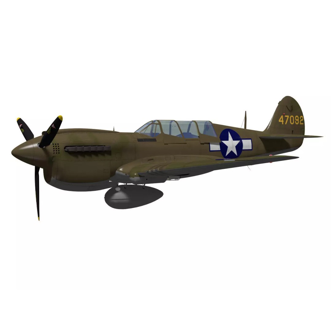 Curtiss TP-40N Warhawk 3D Model – High Poly Military Aircraft, FBX - View 4