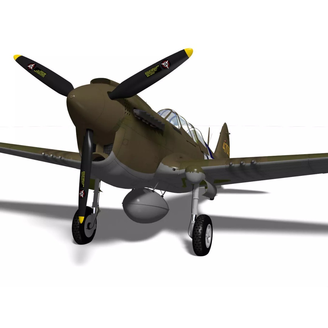 Curtiss TP-40N Warhawk 3D Model – High Poly Military Aircraft, FBX - View 7