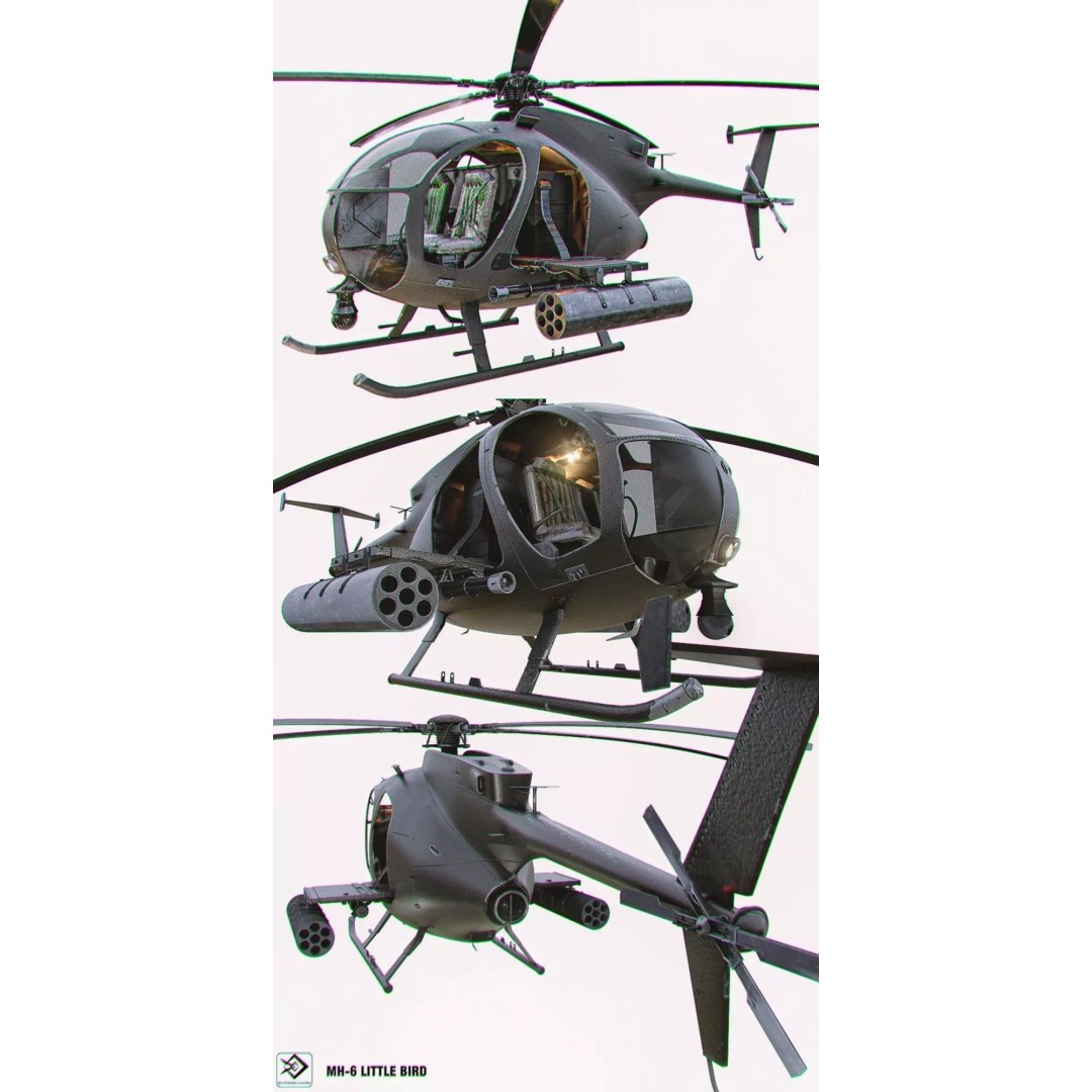 MH-6 Little Bird 3D Model – Low Poly Helicopter with PBR Textures - View 2