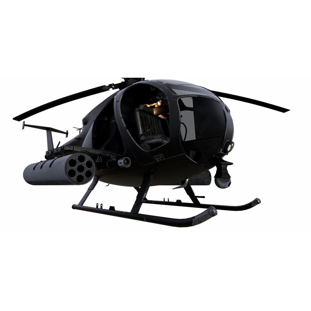 MH-6 Little Bird 3D Model – Low Poly Helicopter with PBR Textures - View 9