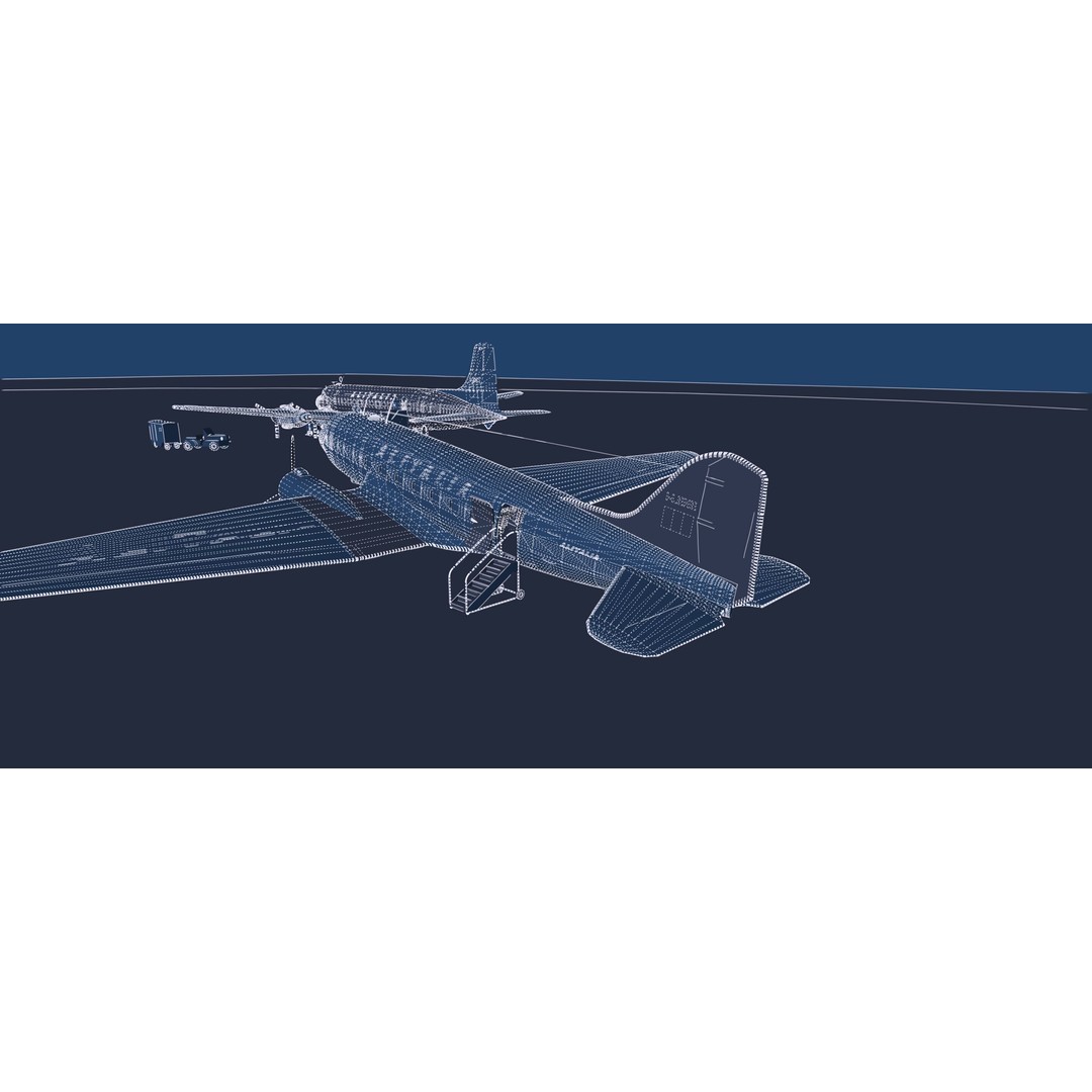 Douglas DC-3 and DC-4 3D Model – High Poly Aircraft with Interior, FBX/OBJ