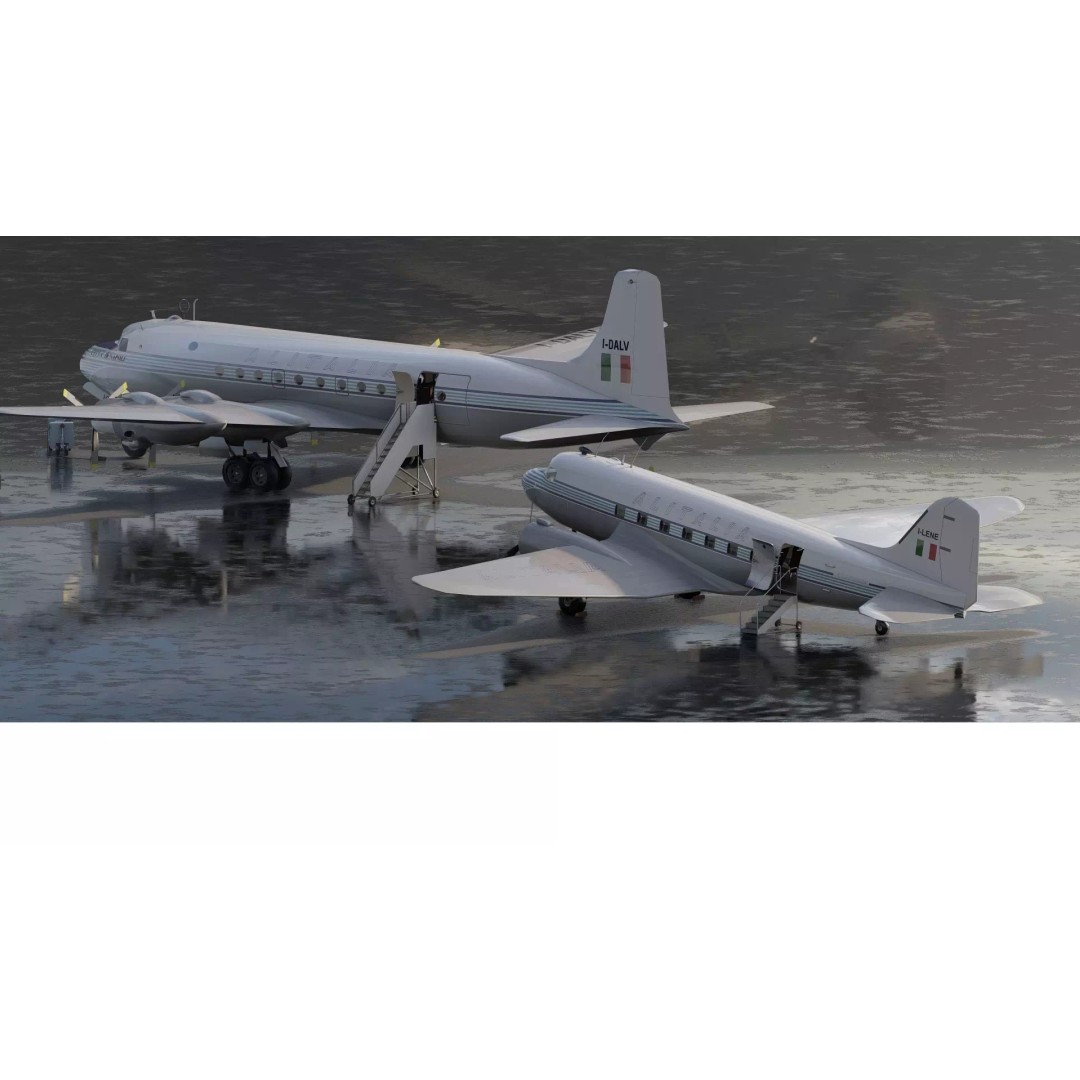 Douglas DC-3 and DC-4 3D Model – High Poly Aircraft with Interior, FBX/OBJ - View 2