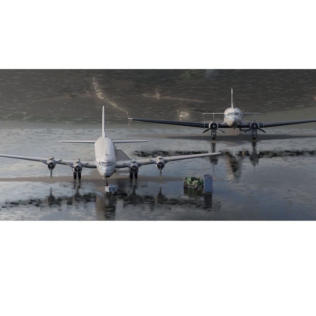 Douglas DC-3 and DC-4 3D Model – High Poly Aircraft with Interior, FBX/OBJ - View 3