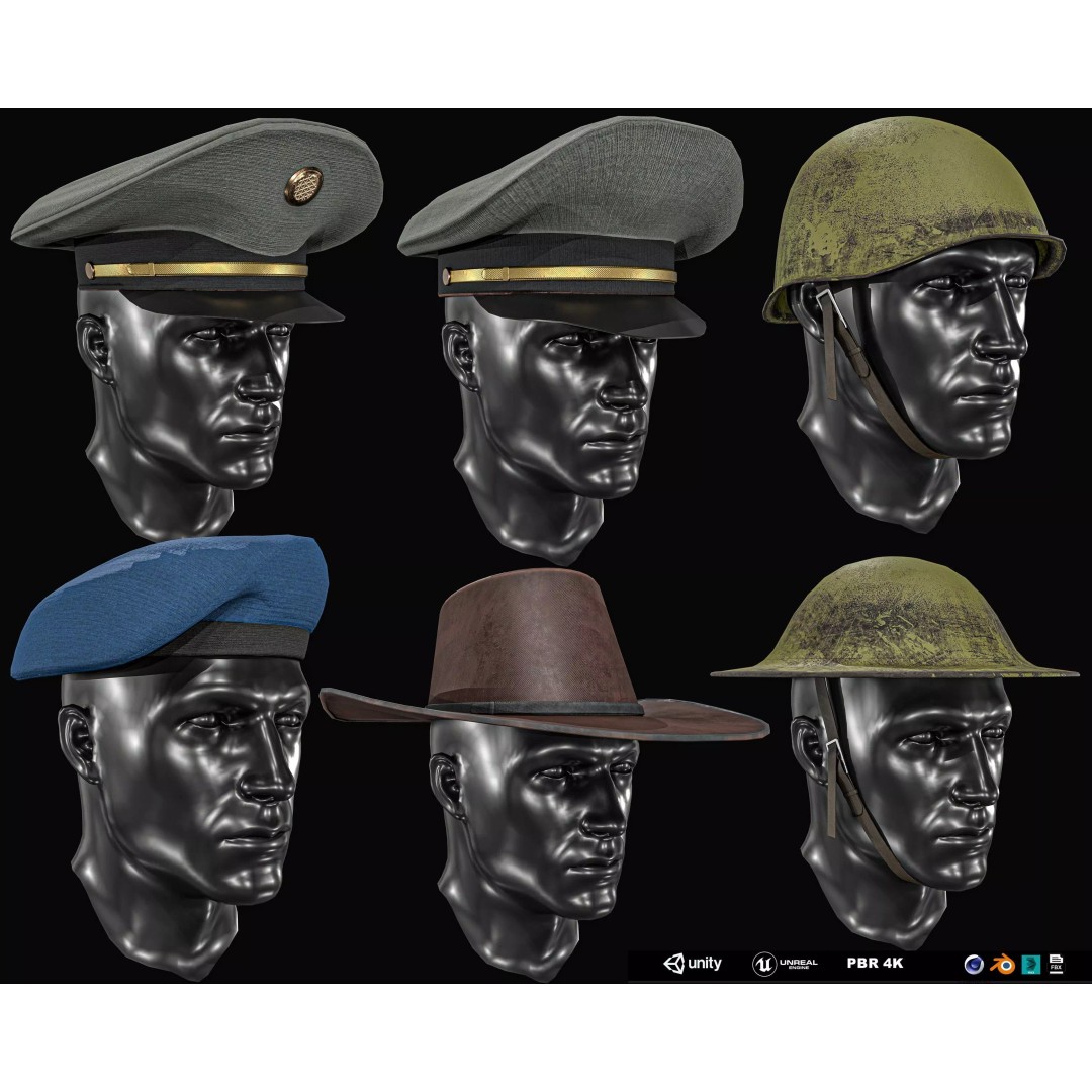 Army Officer Service Cap 3D Model – Low Poly PBR Game Asset, FBX - View 2