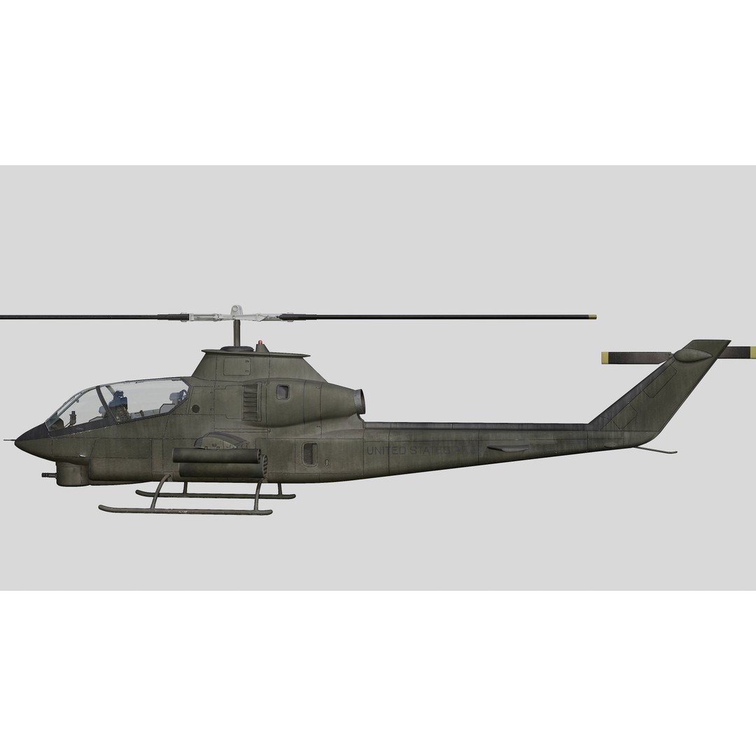 AH-1G Cobra 3D Model – Low Poly Game Ready Helicopter, FBX - View 11