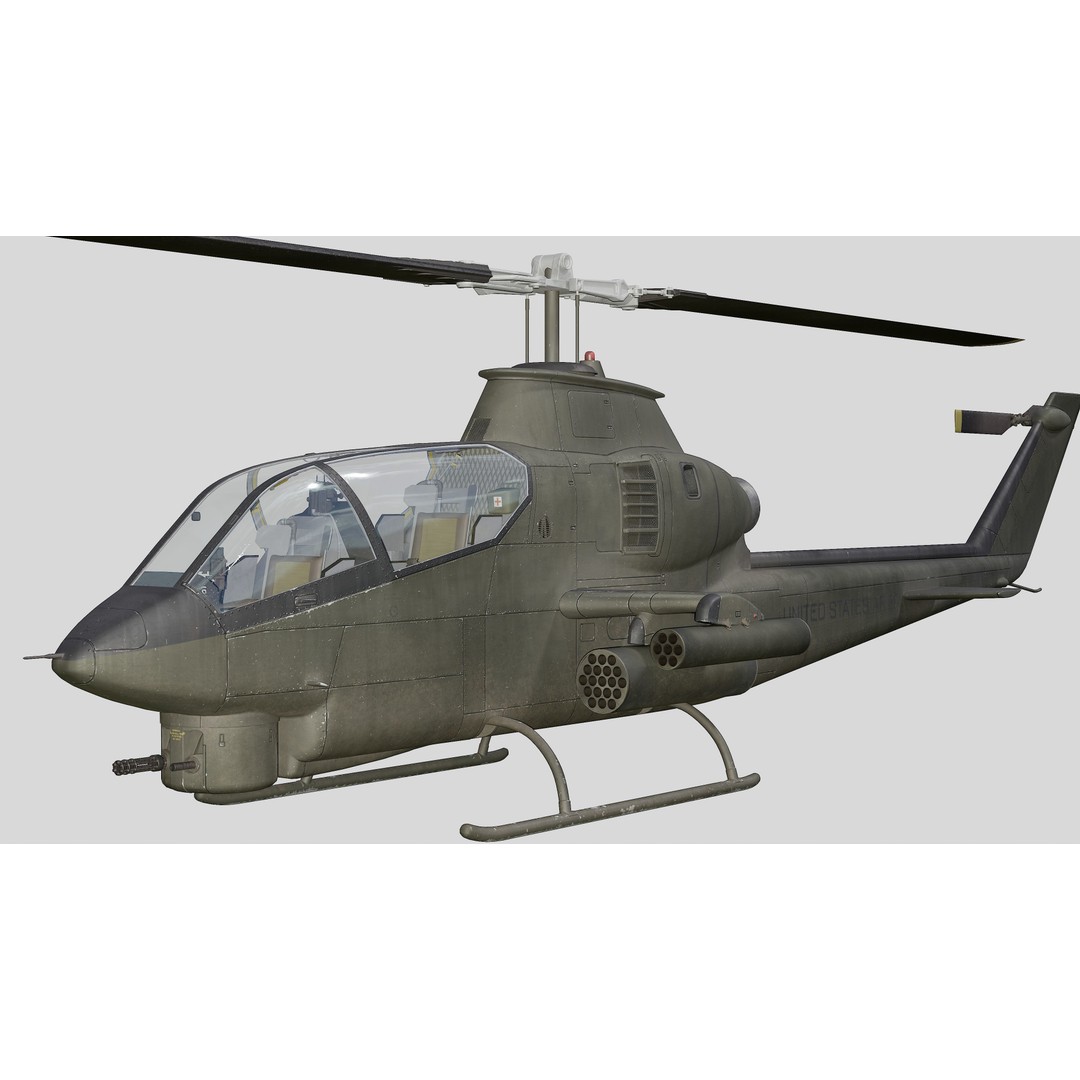 AH-1G Cobra 3D Model – Low Poly Game Ready Helicopter, FBX - View 13