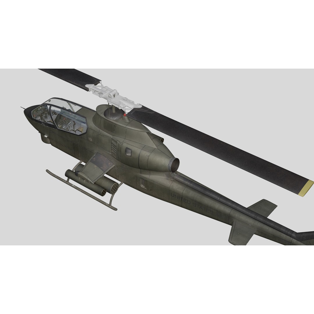 AH-1G Cobra 3D Model – Low Poly Game Ready Helicopter, FBX - View 17