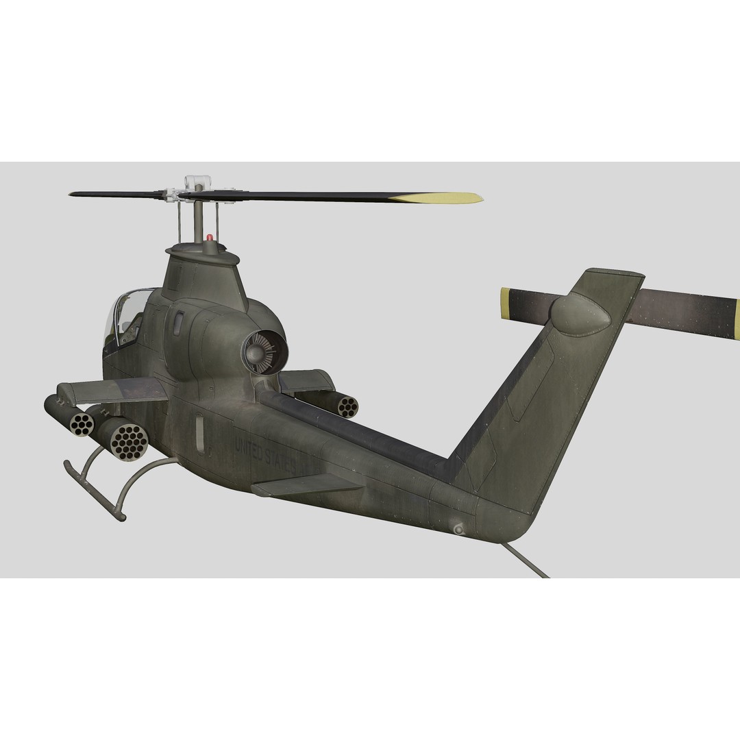 AH-1G Cobra 3D Model – Low Poly Game Ready Helicopter, FBX - View 9