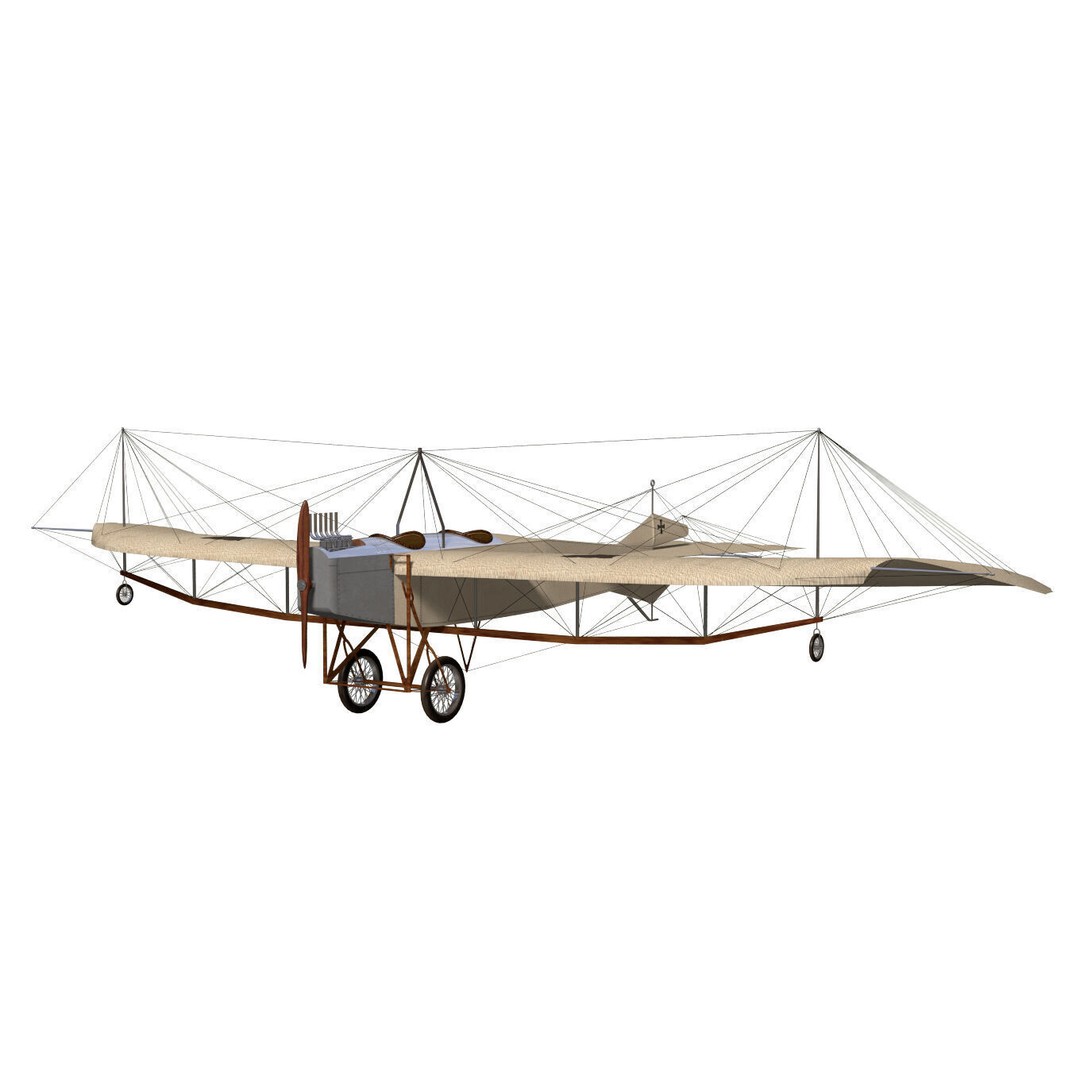 Etrich Taube 3D Model – High Poly Military Aircraft, FBX, OBJ - View 6