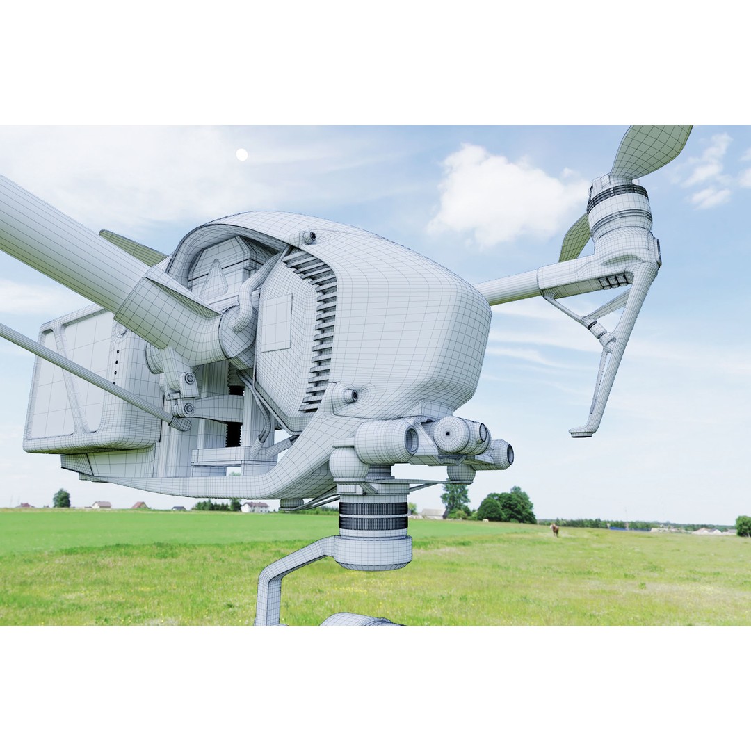 Mechanical Drone 3D Model – High Poly Aircraft with PBR Textures, FBX - View 3
