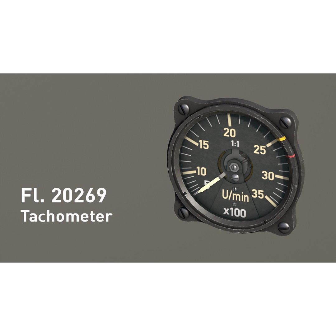 WWII German Aircraft Instruments 3D Model – Low Poly PBR Asset, FBX/OBJ - View 3