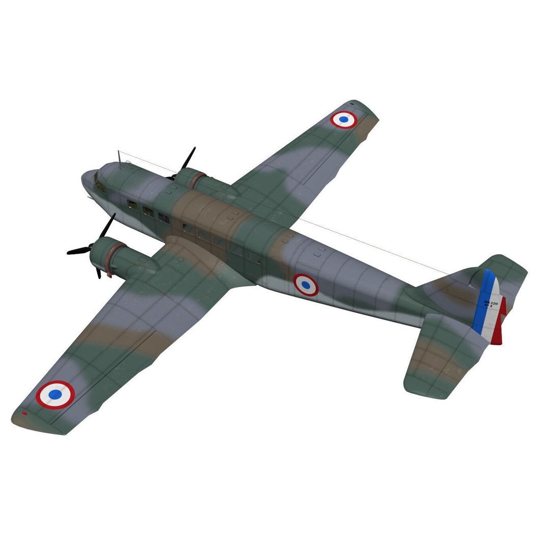 BLOCH MB220 3D Model – High Poly Military Aircraft, FBX/OBJ - View 3