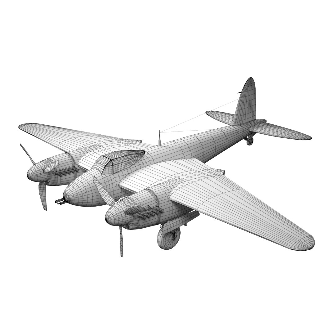 De Havilland Mosquito 3D Model – Low Poly Military Aircraft, FBX, Blender - View 3