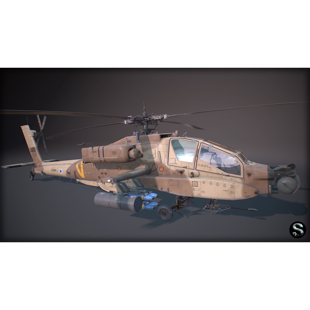 AH-64A Apache 3D Model – Low-Poly Game Asset, FBX, PBR Textures - View 7