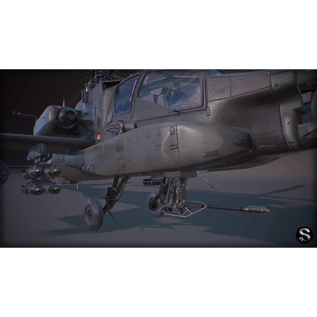 AH-64A Apache 3D Model – Low-Poly Game Asset, FBX, PBR Textures - View 8