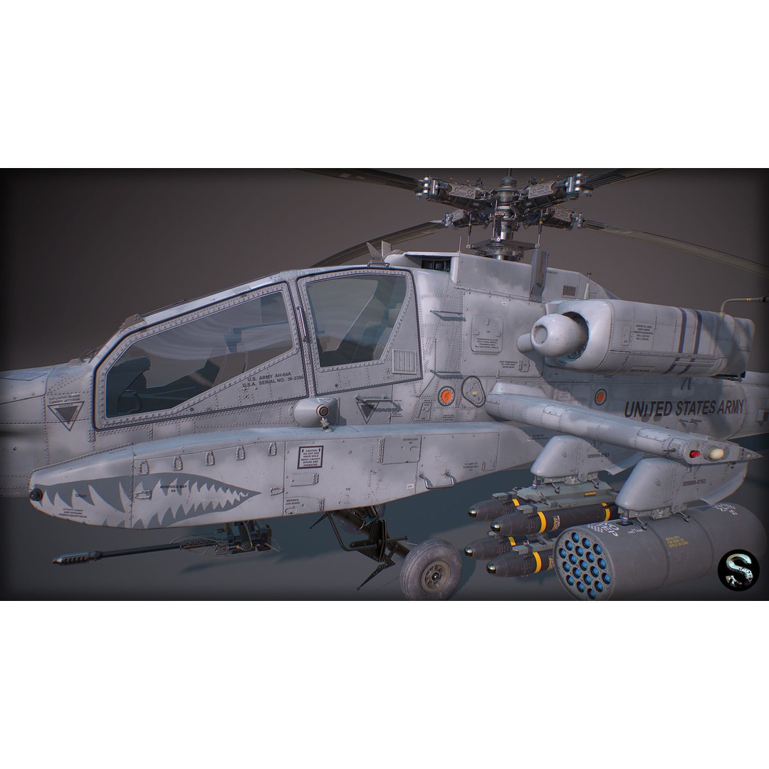 AH-64A Apache 3D Model – Low-Poly Game Asset, FBX, PBR Textures - View 9