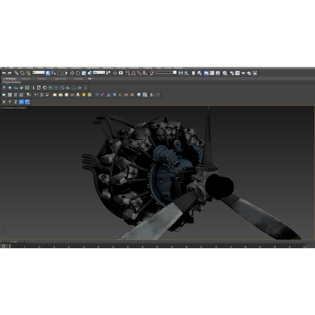 Pratt & Whitney R 2000 Radial Engine 3D Model – PBR Game-Ready Asset, FBX, OBJ