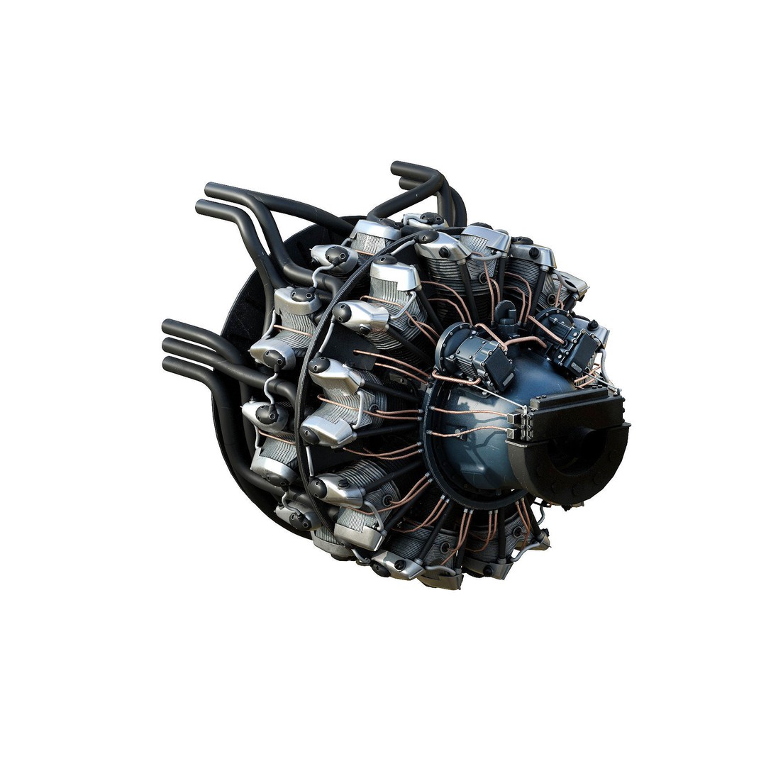 Pratt & Whitney R 2000 Radial Engine 3D Model – PBR Game-Ready Asset, FBX, OBJ - View 11