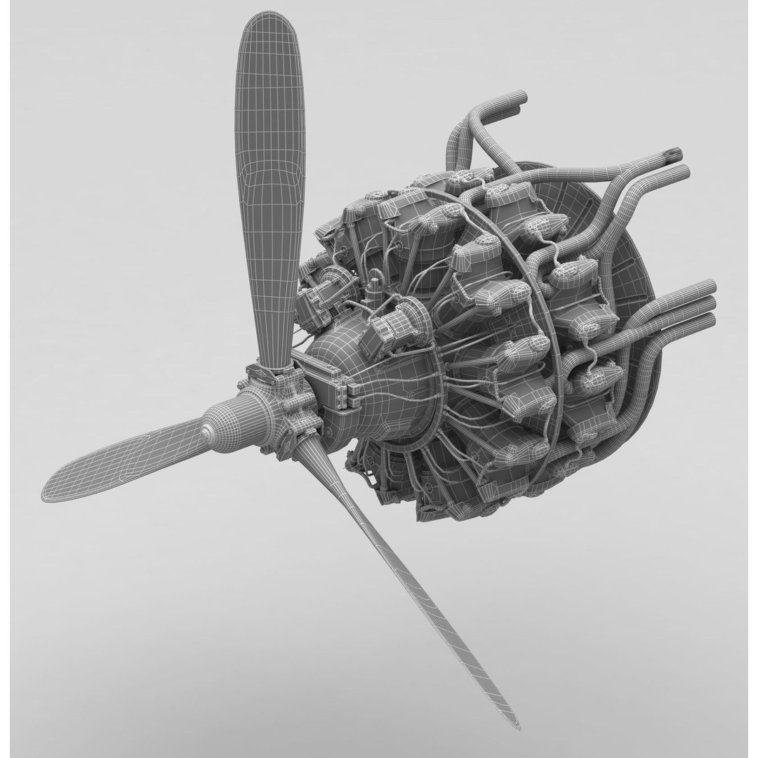 Pratt & Whitney R 2000 Radial Engine 3D Model – PBR Game-Ready Asset, FBX, OBJ - View 3