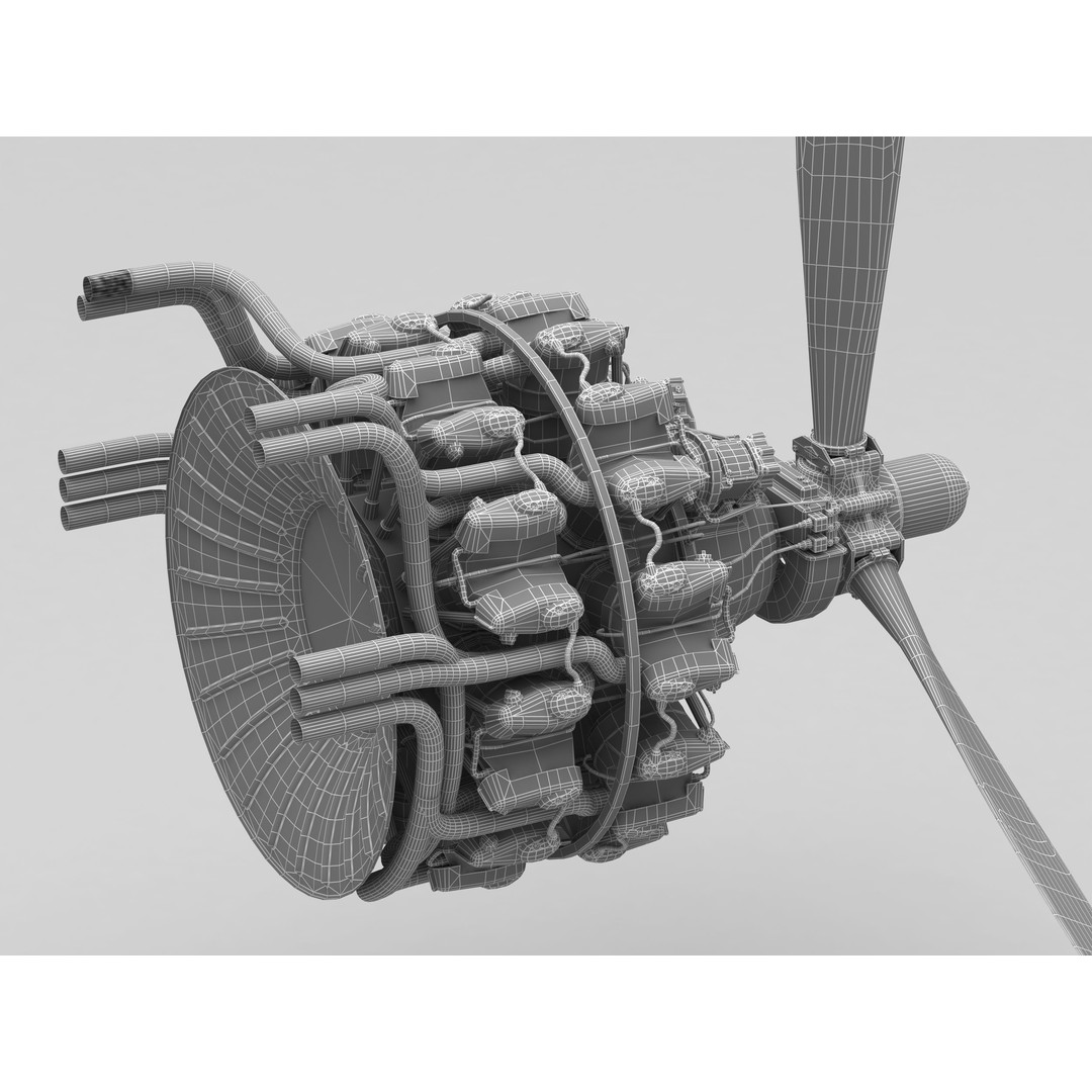 Pratt & Whitney R 2000 Radial Engine 3D Model – PBR Game-Ready Asset, FBX, OBJ - View 4