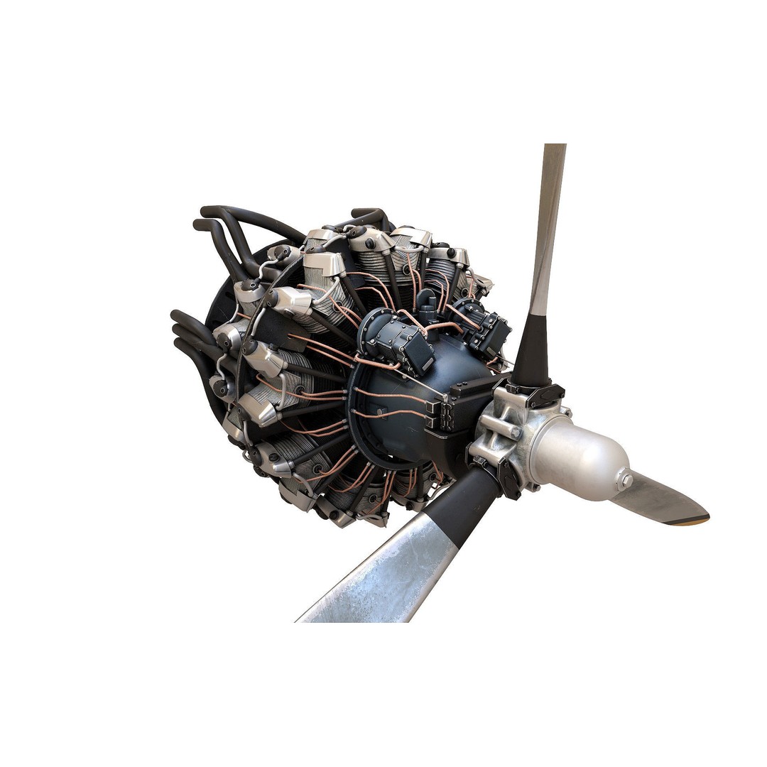Pratt & Whitney R 2000 Radial Engine 3D Model – PBR Game-Ready Asset, FBX, OBJ - View 5