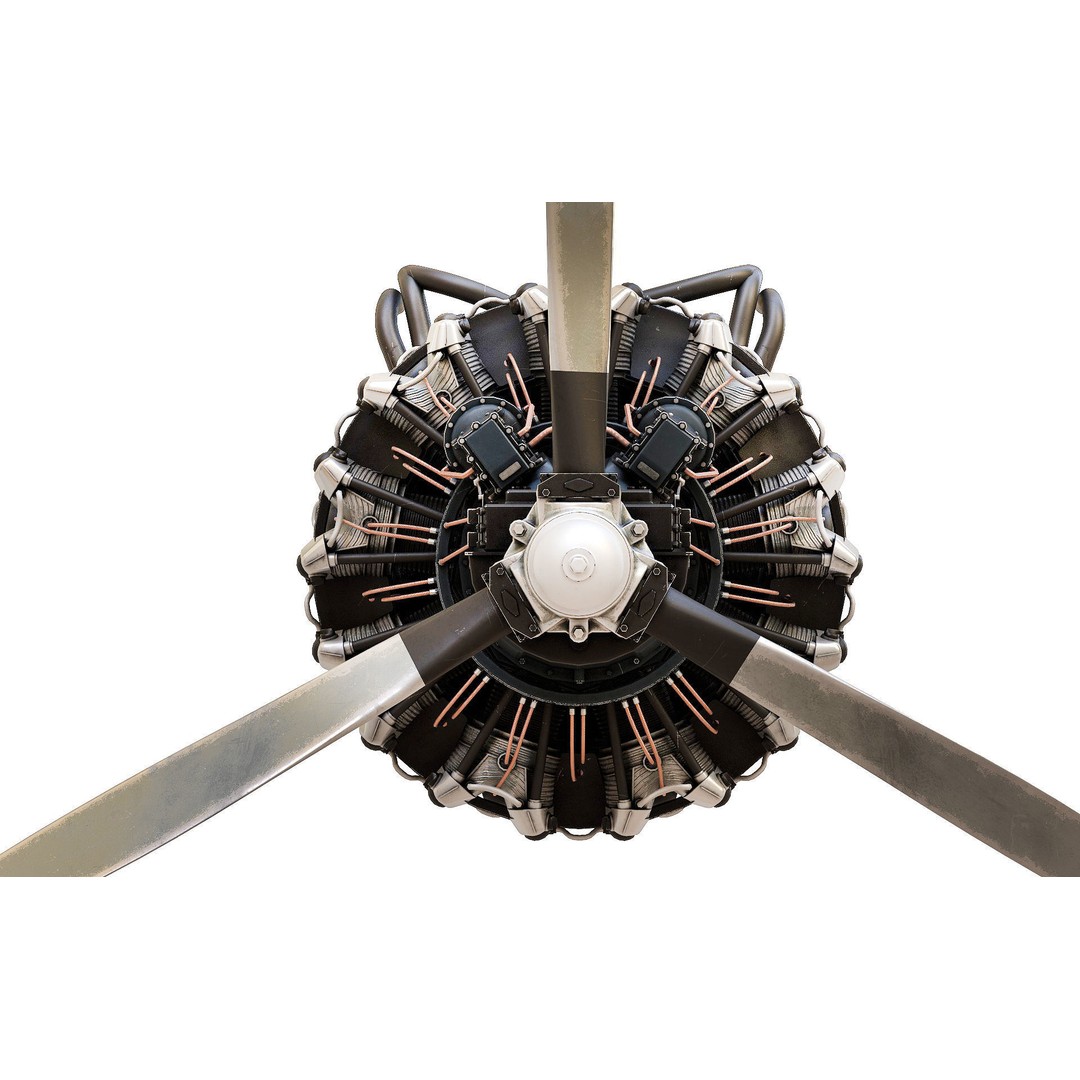 Pratt & Whitney R 2000 Radial Engine 3D Model – PBR Game-Ready Asset, FBX, OBJ - View 6