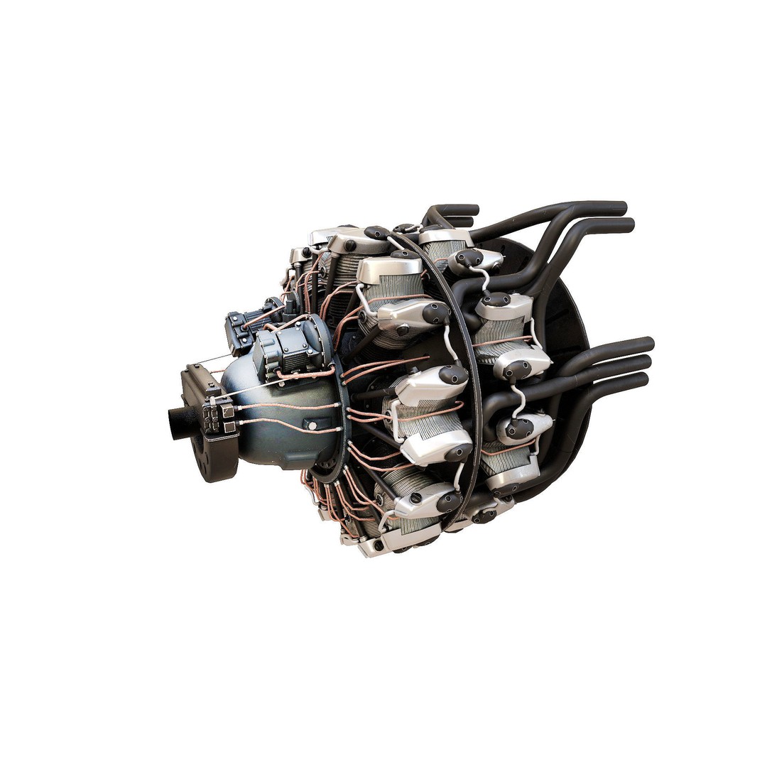 Pratt & Whitney R 2000 Radial Engine 3D Model – PBR Game-Ready Asset, FBX, OBJ - View 7