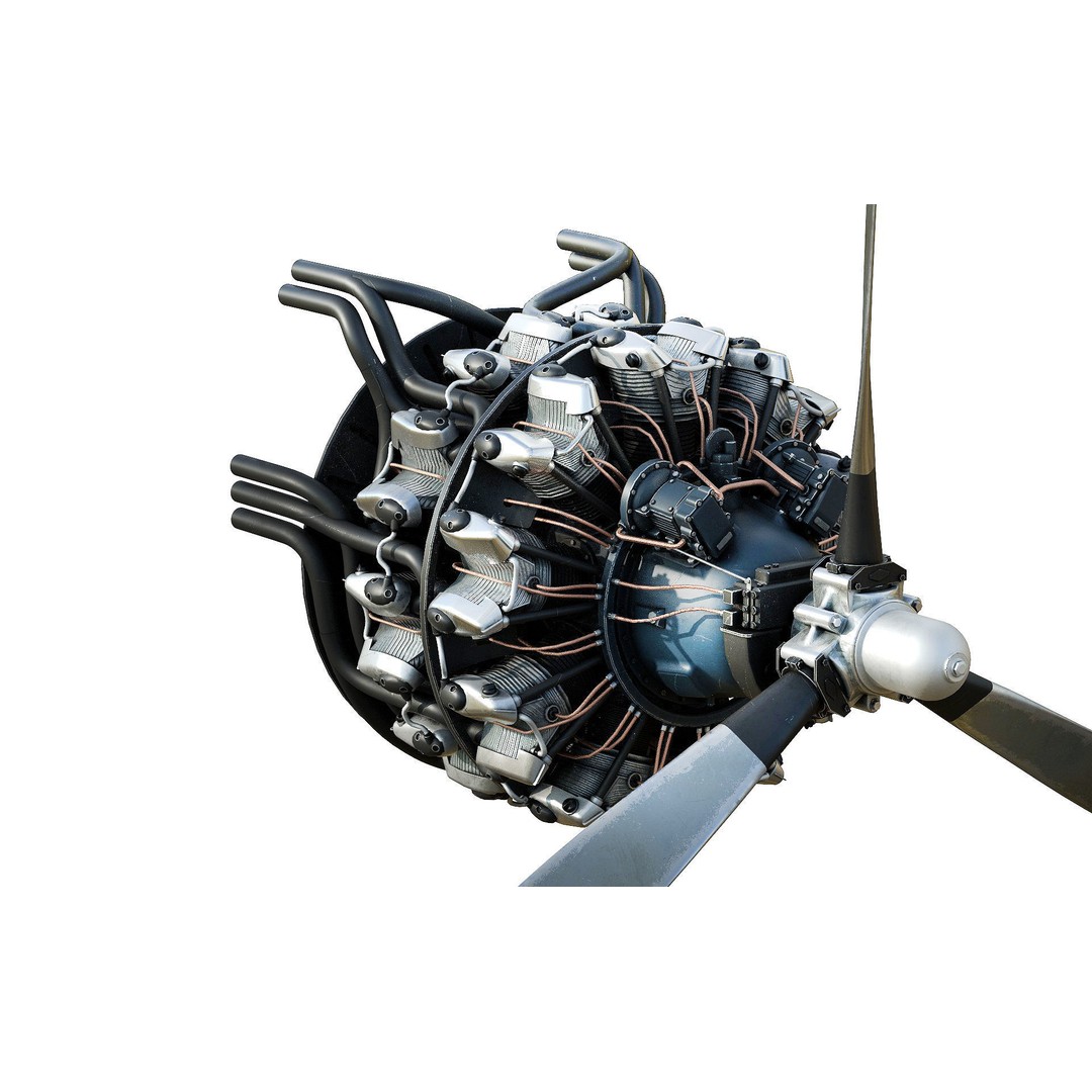 Pratt & Whitney R 2000 Radial Engine 3D Model – PBR Game-Ready Asset, FBX, OBJ - View 8