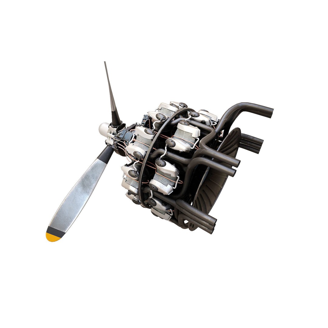 Pratt & Whitney R 2000 Radial Engine 3D Model – PBR Game-Ready Asset, FBX, OBJ - View 9