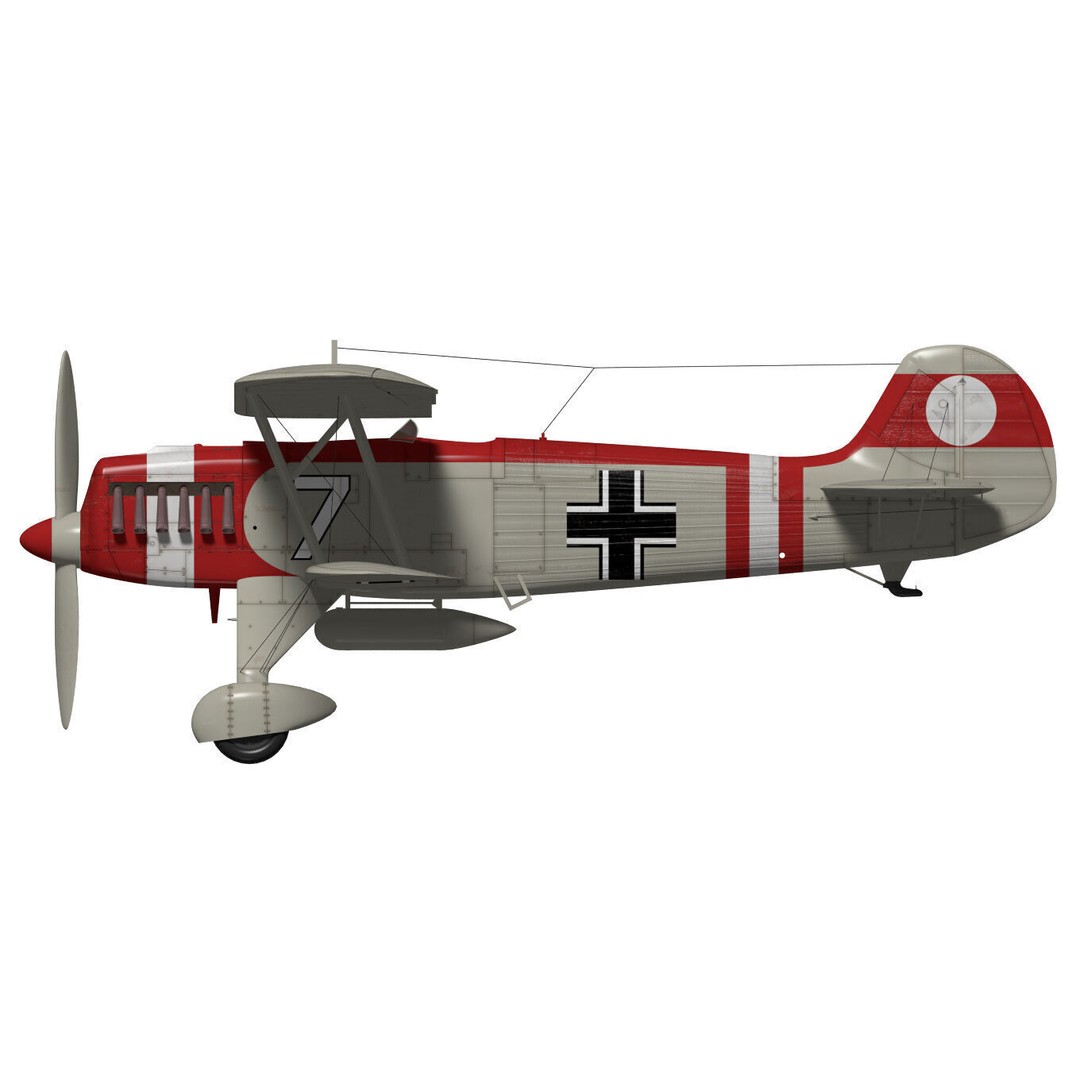 Heinkel He-51 3D Model – High Poly Biplane Fighter Aircraft, FBX - View 11