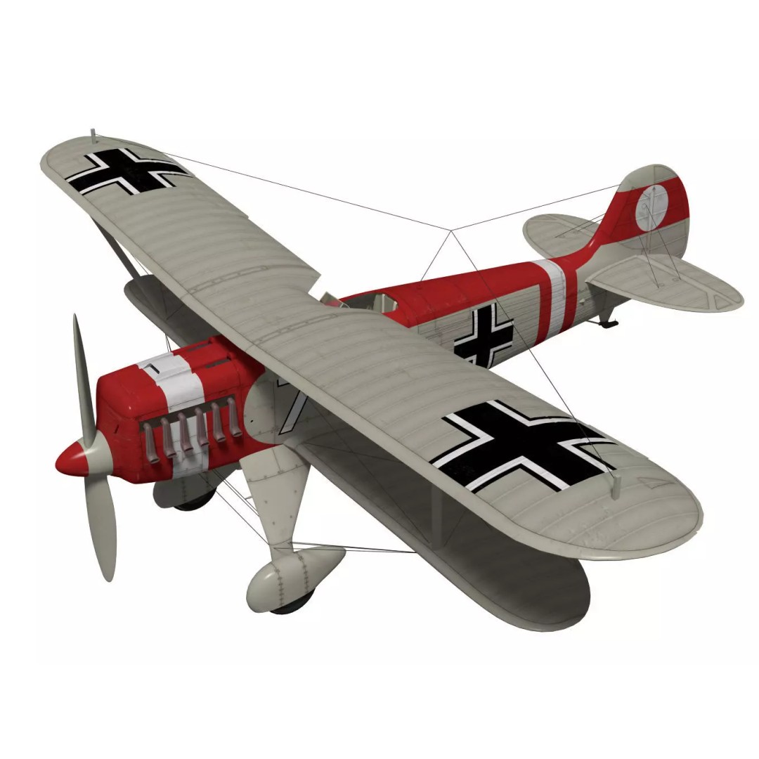 Heinkel He-51 3D Model – High Poly Biplane Fighter Aircraft, FBX - View 2