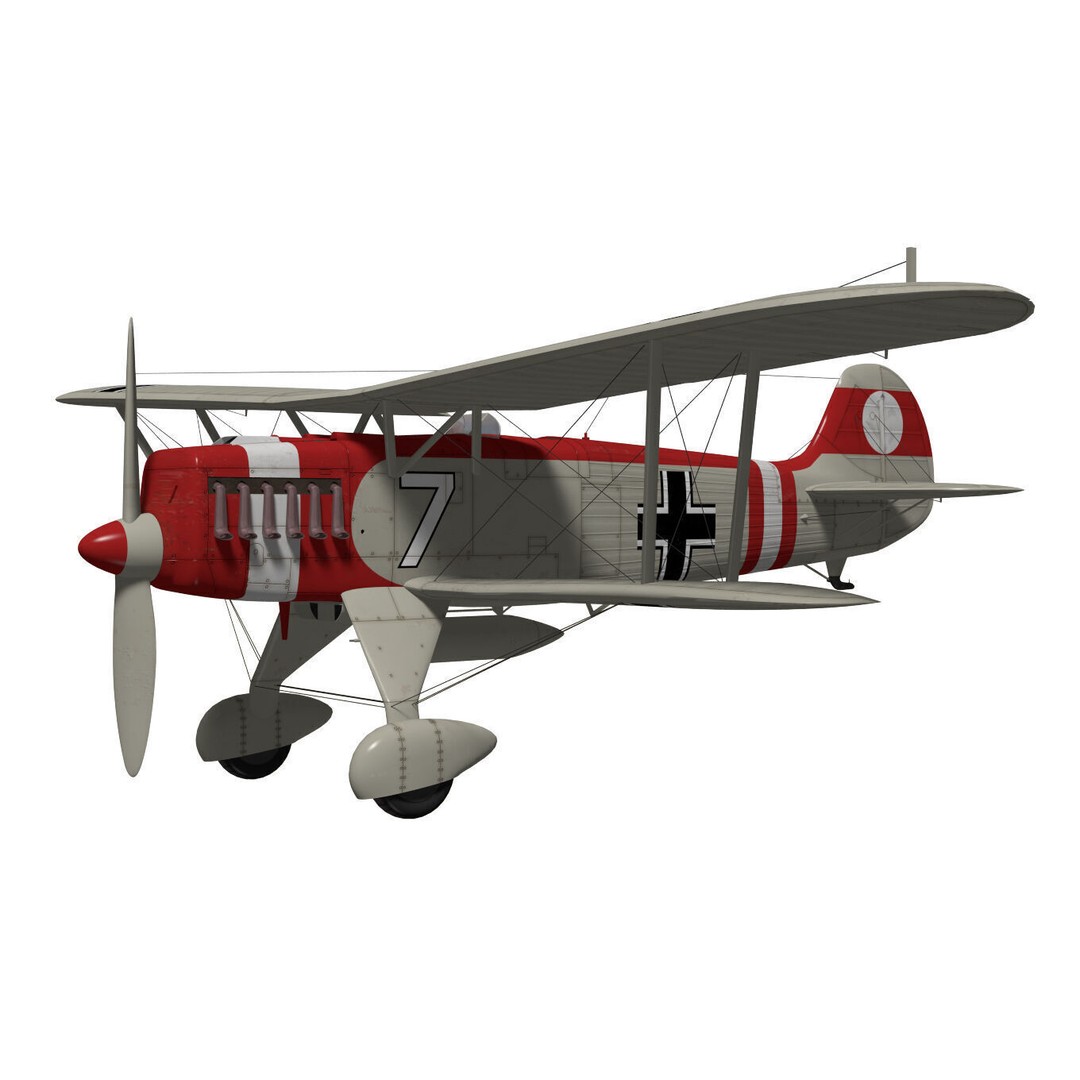 Heinkel He-51 3D Model – High Poly Biplane Fighter Aircraft, FBX - View 4