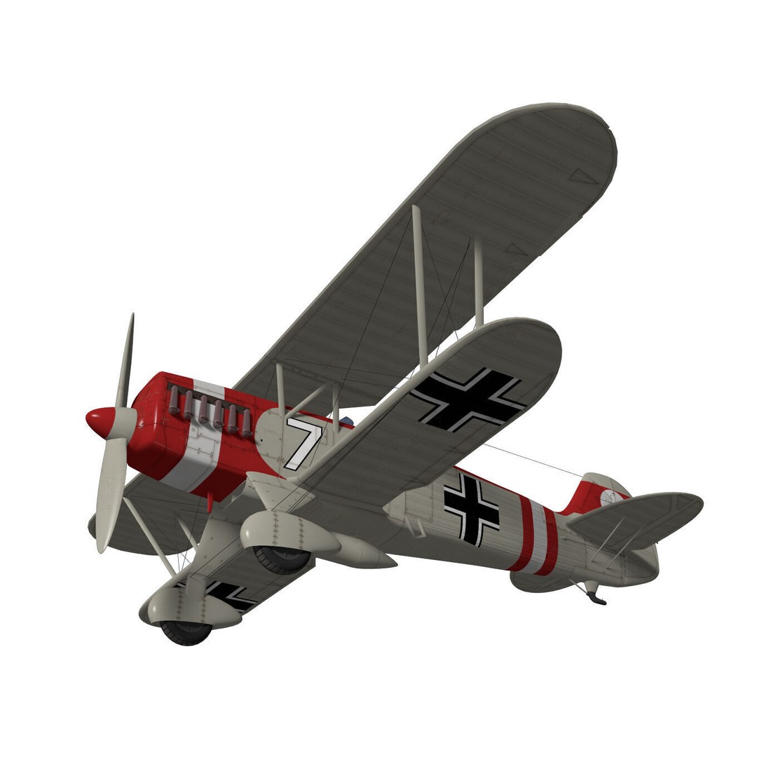 Heinkel He-51 3D Model – High Poly Biplane Fighter Aircraft, FBX - View 5