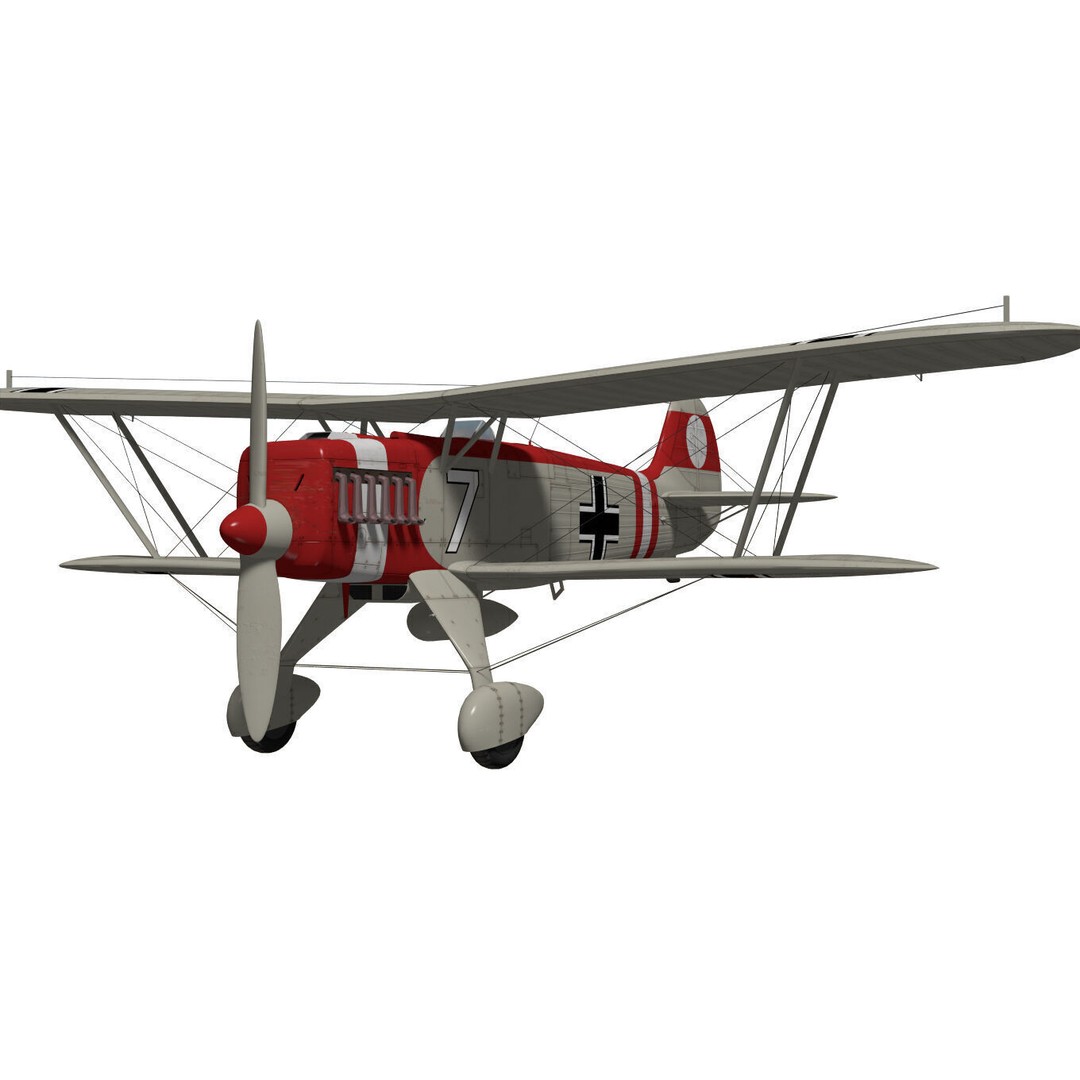 Heinkel He-51 3D Model – High Poly Biplane Fighter Aircraft, FBX - View 6