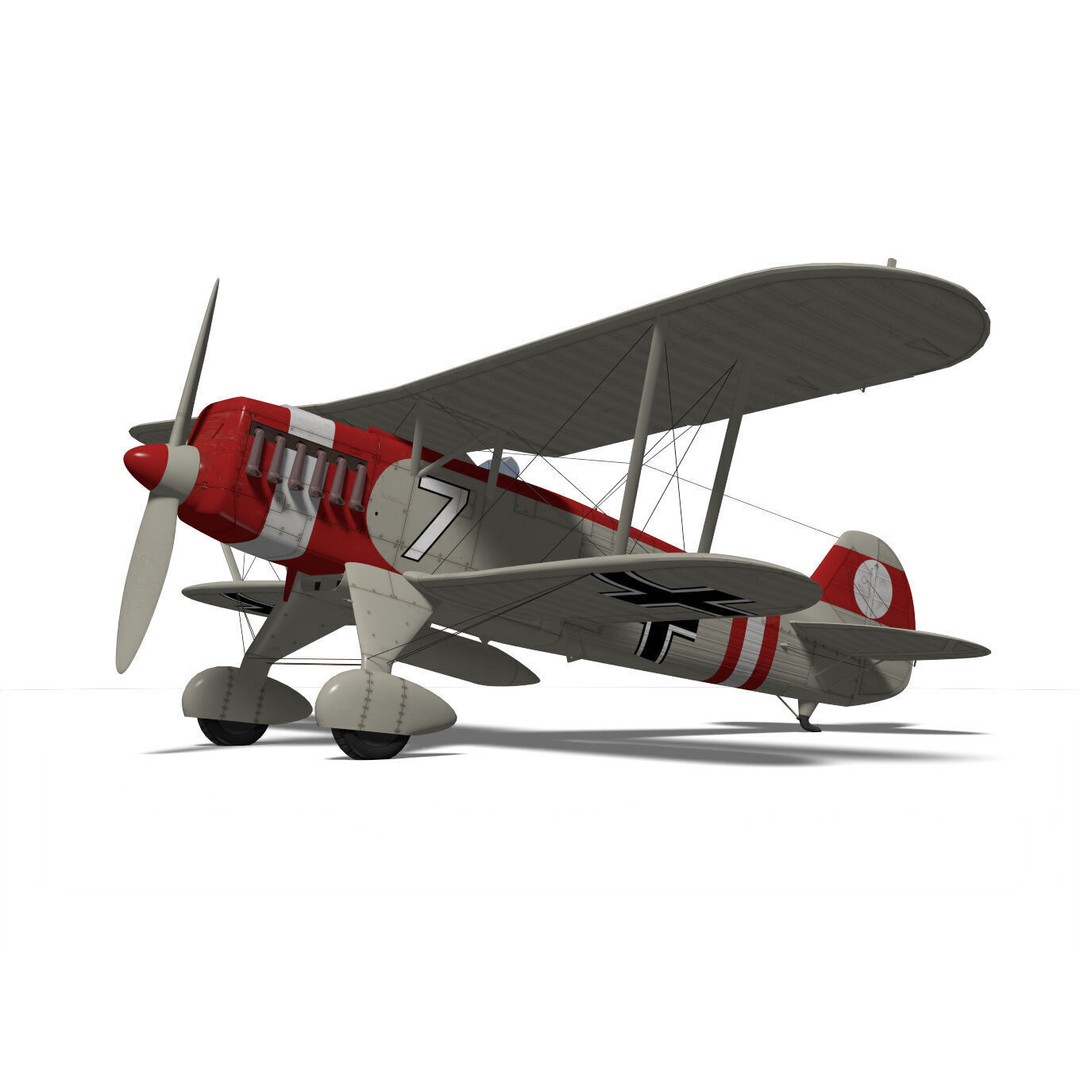 Heinkel He-51 3D Model – High Poly Biplane Fighter Aircraft, FBX - View 7
