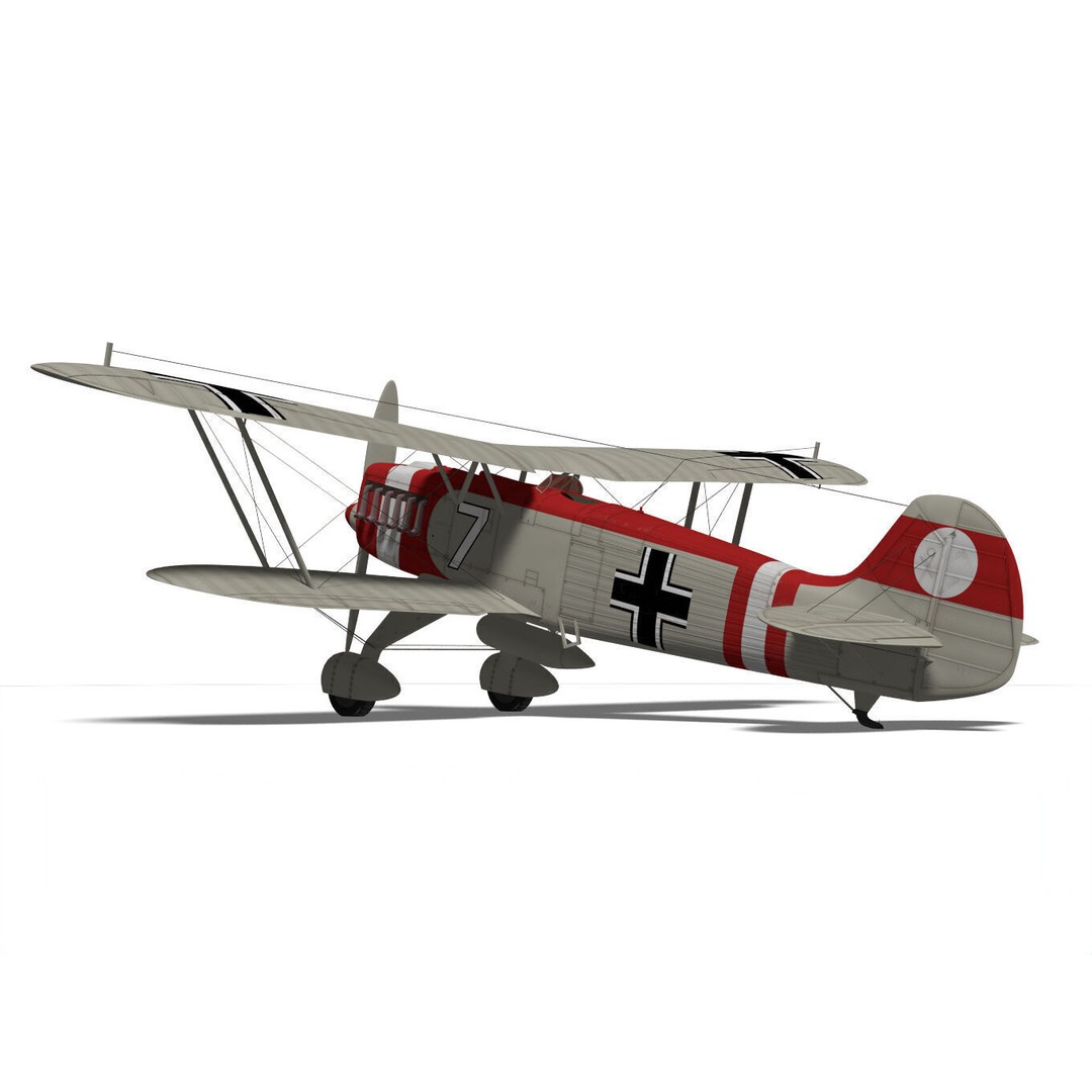 Heinkel He-51 3D Model – High Poly Biplane Fighter Aircraft, FBX - View 8