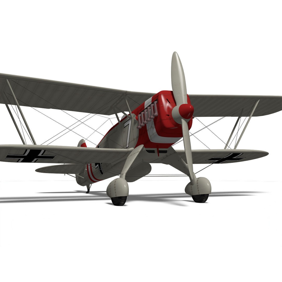 Heinkel He-51 3D Model – High Poly Biplane Fighter Aircraft, FBX - View 9