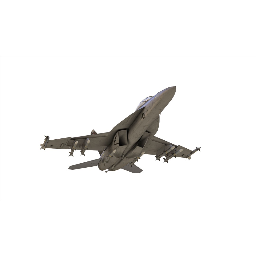 F-18F Super Hornet 3D Model – Low Poly Military Aircraft, FBX, OBJ - View 11