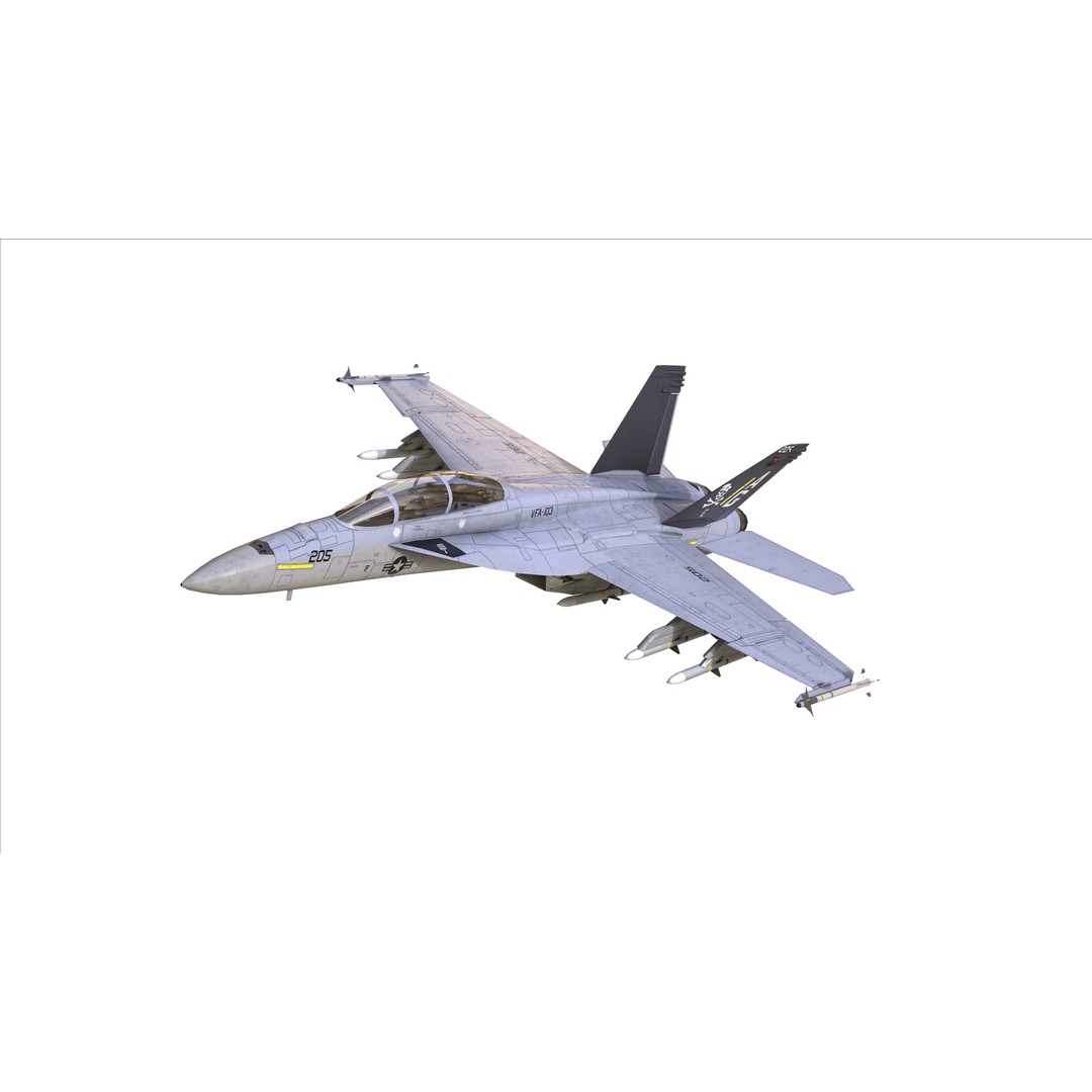 F-18F Super Hornet 3D Model – Low Poly Military Aircraft, FBX, OBJ - View 12